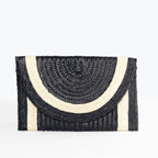 Straw Clutch - Black with Ivory Trim