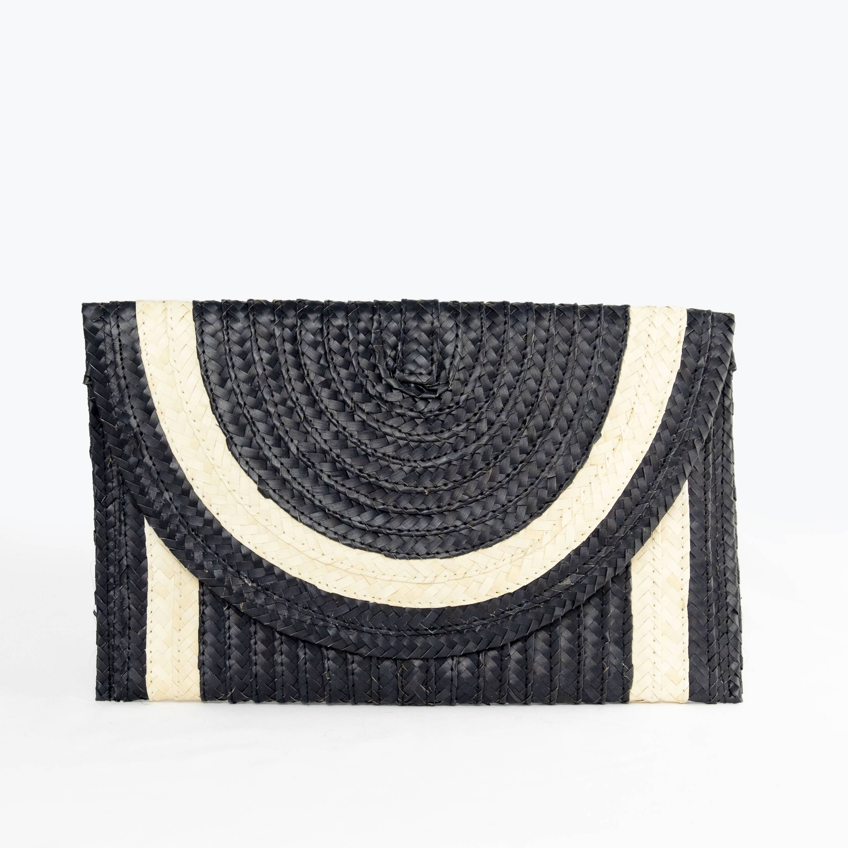 Straw Clutch - Black with Ivory Trim