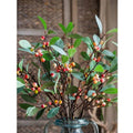 Artificial Fruit Snow Berry Leaf Stem 28" Tall Silk Plant: Red / Three Stems