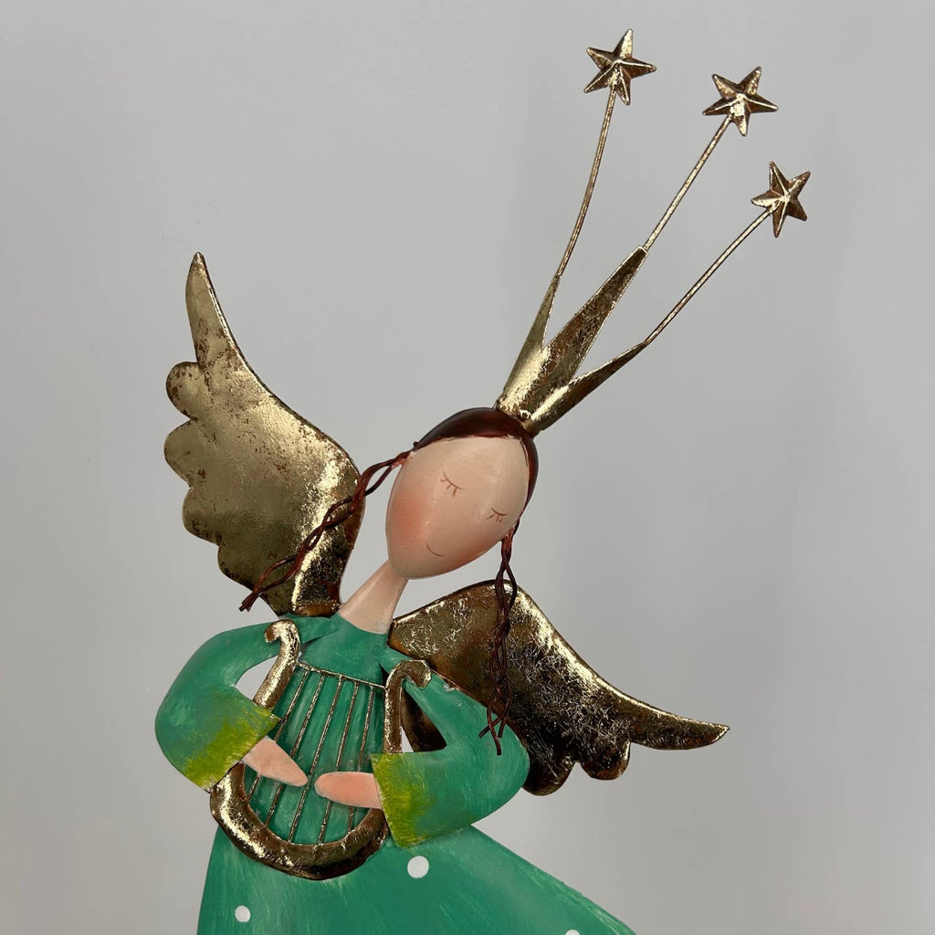 Metal Standing Whimsical Angel w/ Harp 22.5"