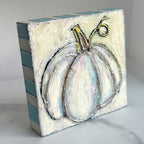 Pastel White Pumpkin Textured Handpainted Wood Block Art