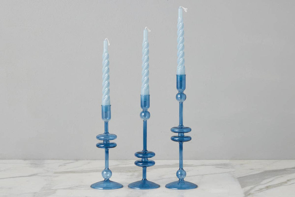 Lacquered Twisted Taper Candles, Denim, Set of 6