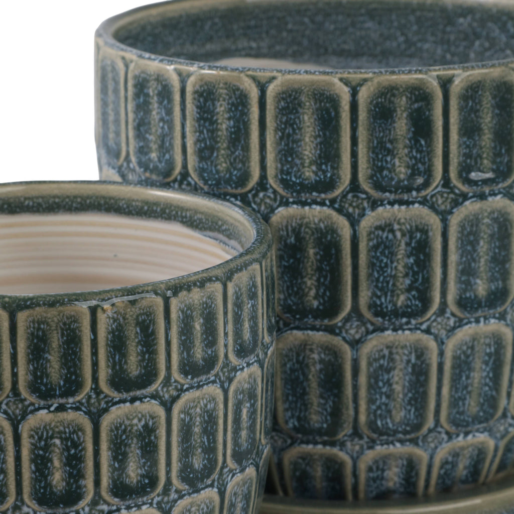 Blue 6/8 in. Ceramic Squoval Saucer Planter (Set of 2)
