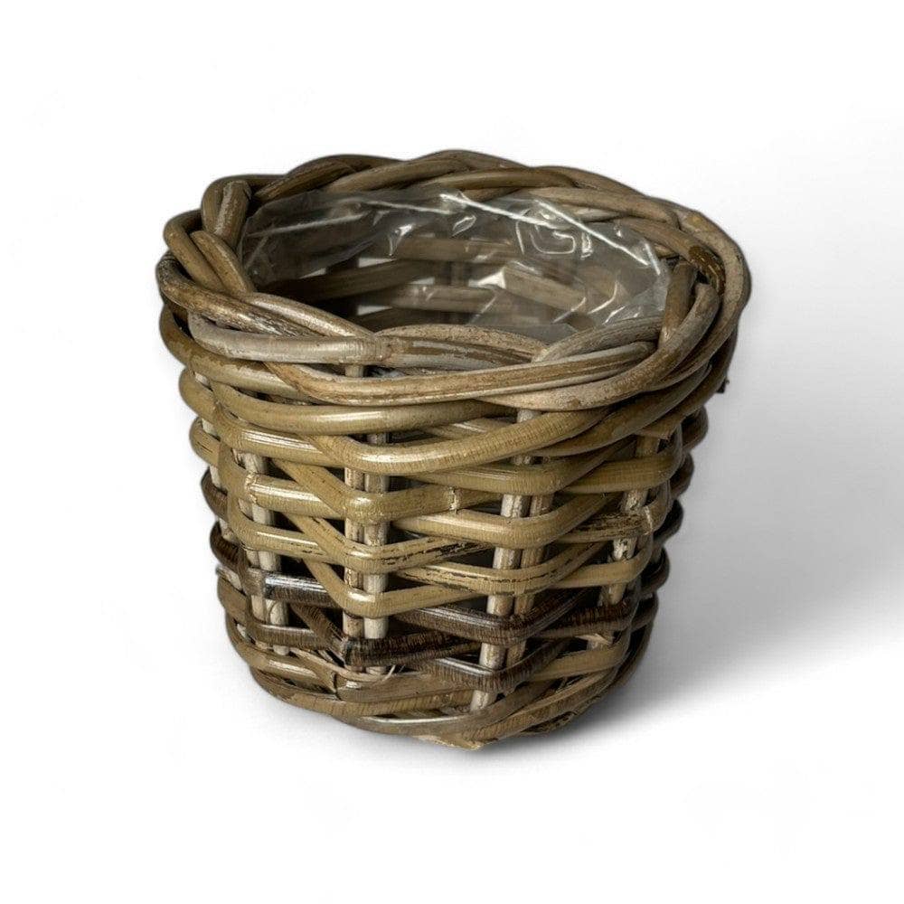 Rattan Flower Pot Basket with Plastic Inner: Small - 5" H
