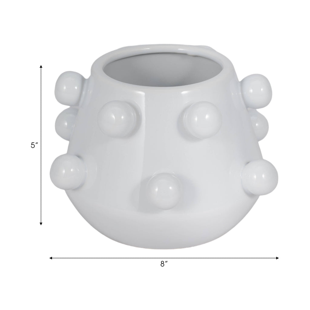 Decorative Planter - White Ceramic Tapered Bubble, 8 in.