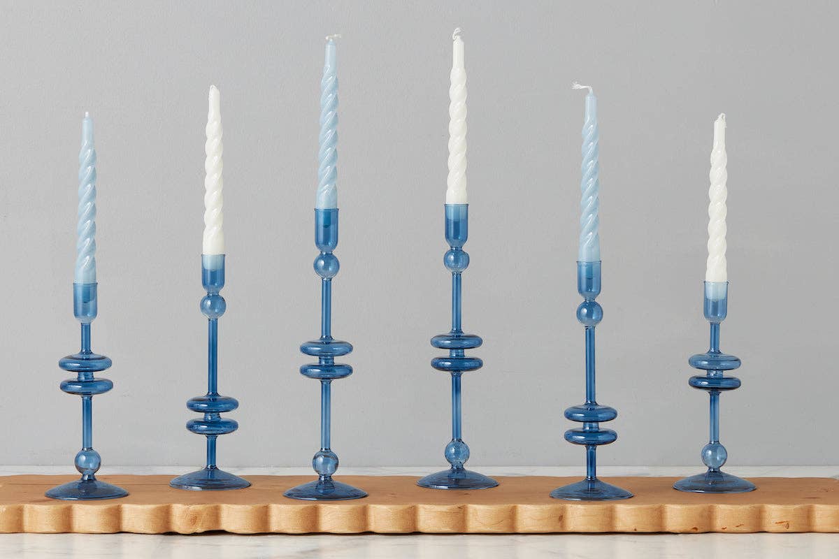 Lacquered Twisted Taper Candles, White, Boxed, Set of 6