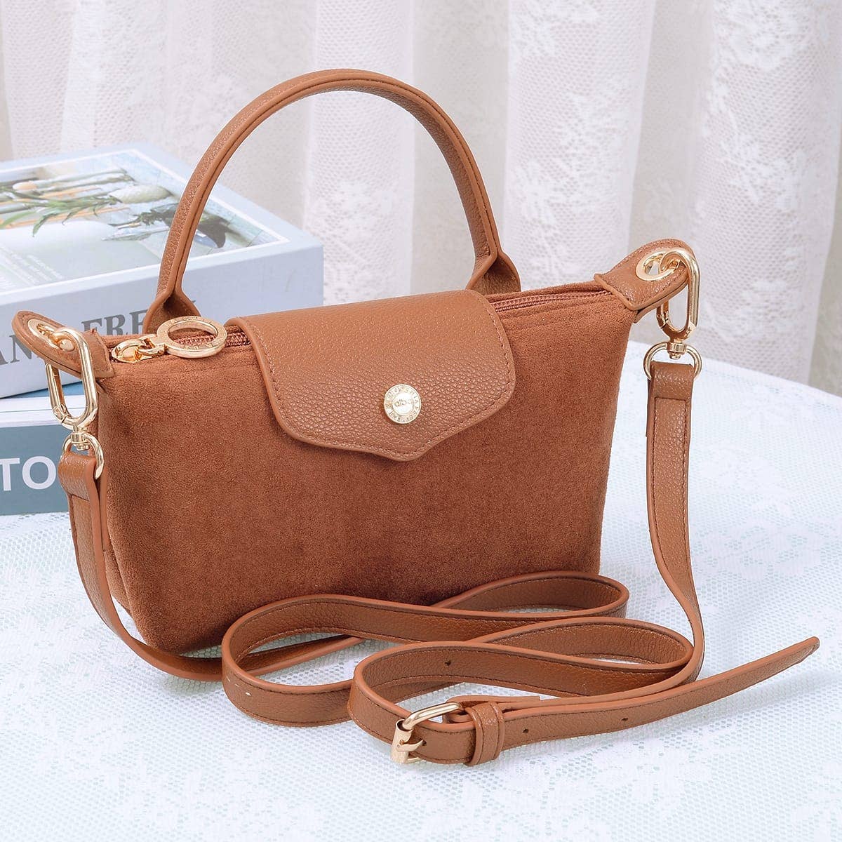 SD781 Penny Suede Mini Crossbody Bag: Burgudy