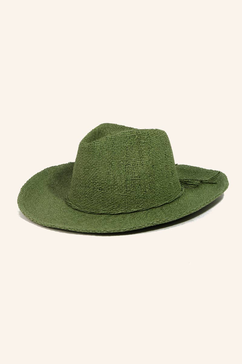 Paper Straw Braided Cord Band Cowboy Hat: KA