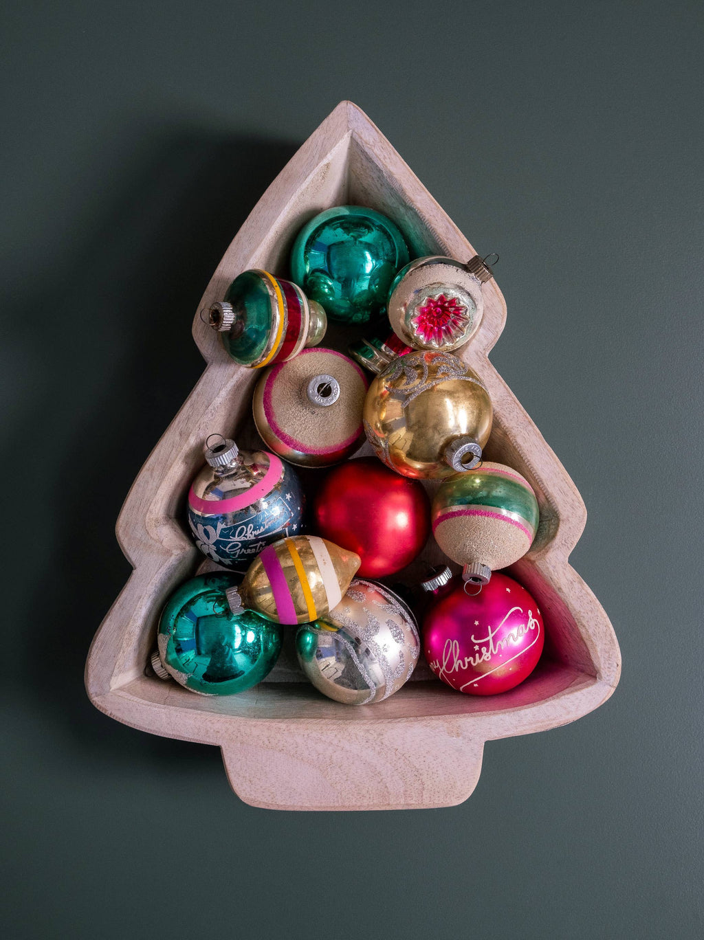 Small Christmas Tree Dough Bowl - White Wash