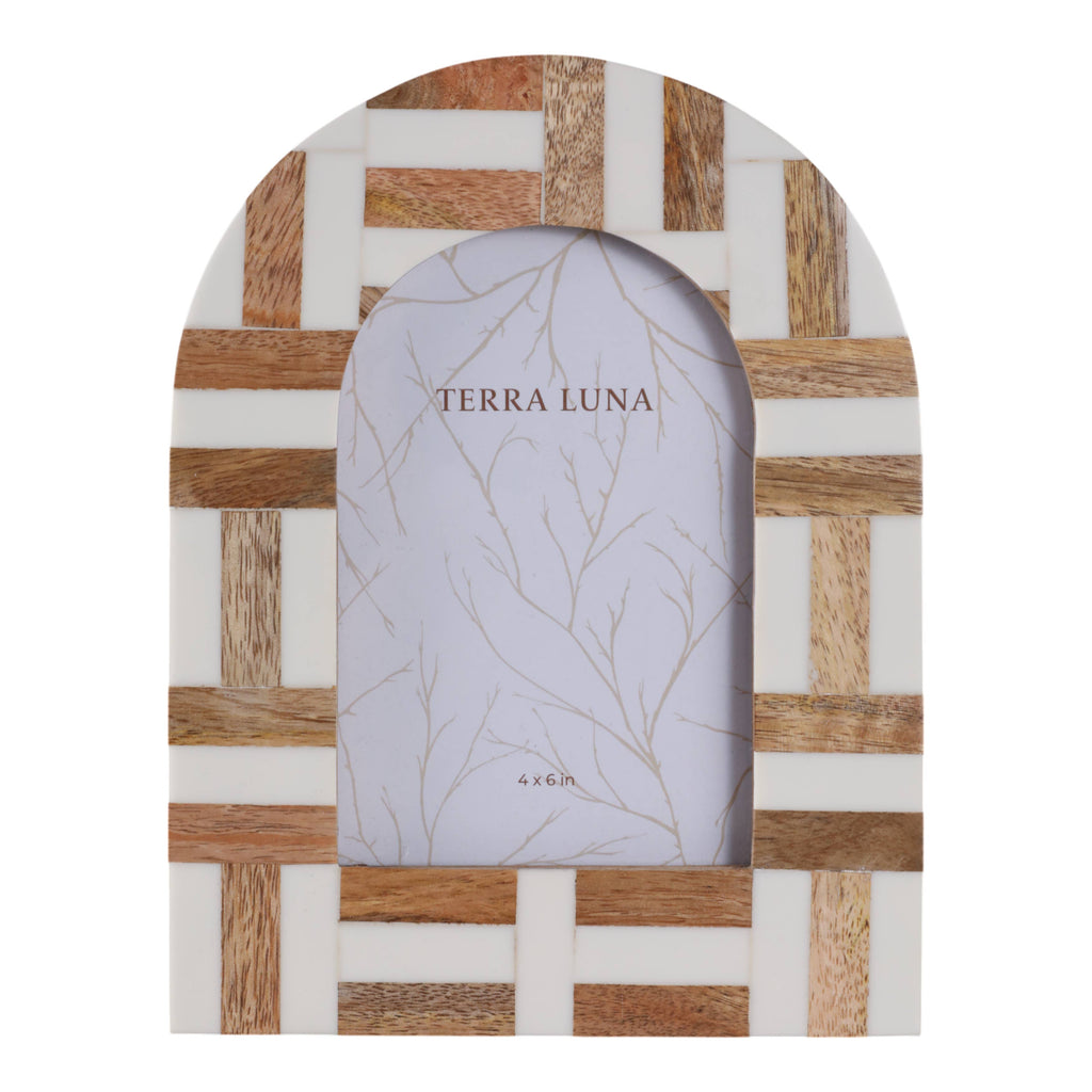 Picture Frame - Ivory Resin Wood Inlay Arch Design, 4x6 in.