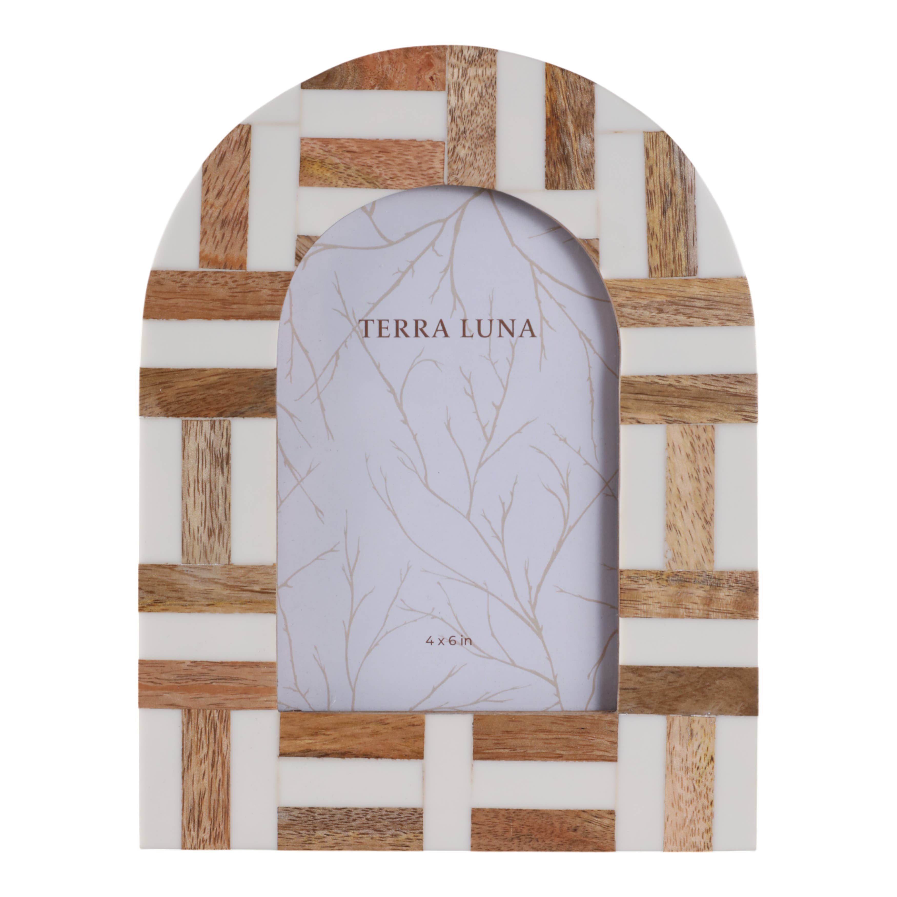 Picture Frame - Ivory Resin Wood Inlay Arch Design, 4x6 in.