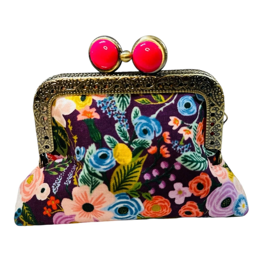 Kiki & Syds Mini Clutch Coin Purse - Petite Floral Plum: Hot Pink