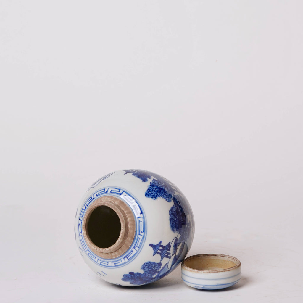 Blue and White Porcelain Landscape Round Storage Jar
