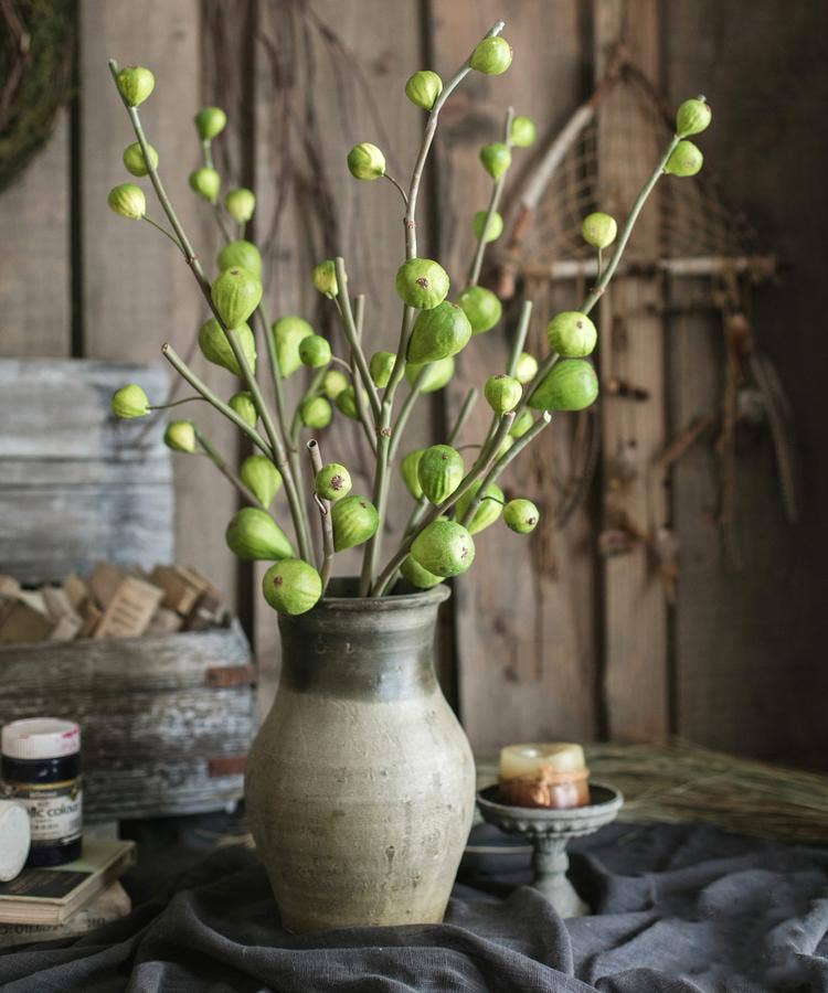 Artificial Fig Fruit Stem 30" Tall Silk Branch: Green / One Stem