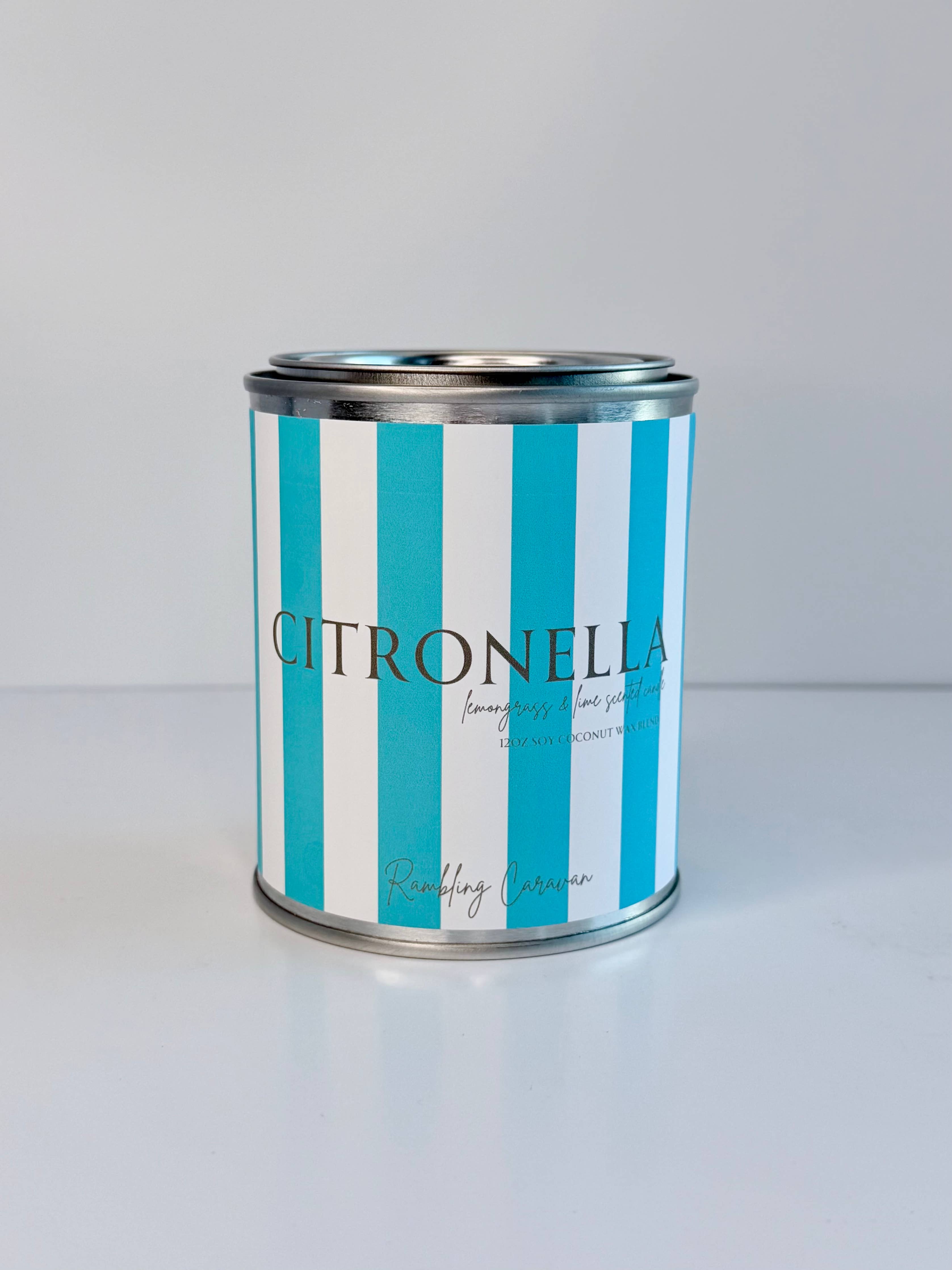 Citronella Candle - Paint Tin - Striped Label: Red / 12 oz