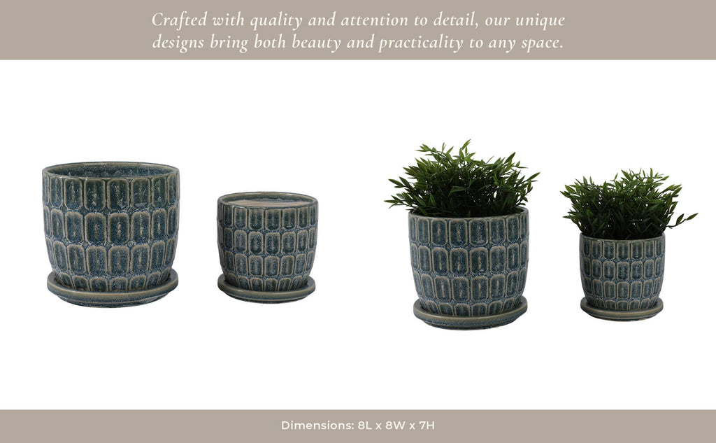 Blue 6/8 in. Ceramic Squoval Saucer Planter (Set of 2)