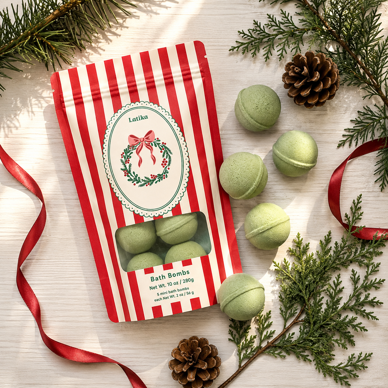 Mini Bath Bombs Gift Bag -Wreath Christmas Pine & Cedarwood