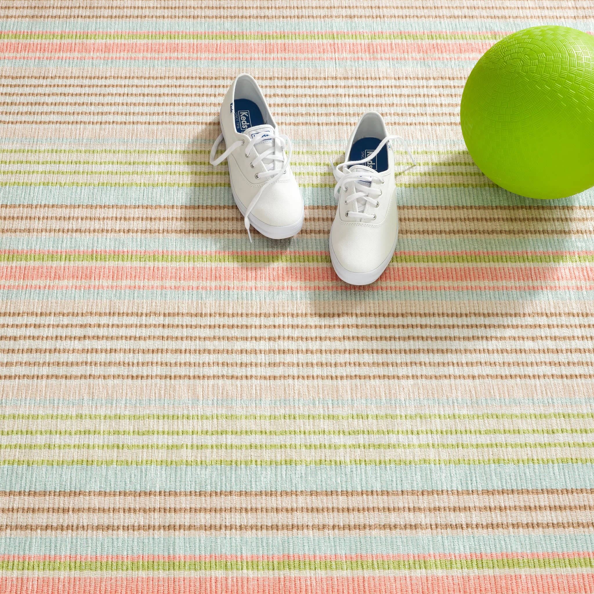 Ana Ticking Machine Washable Rug | Aqua: 2' x 3'