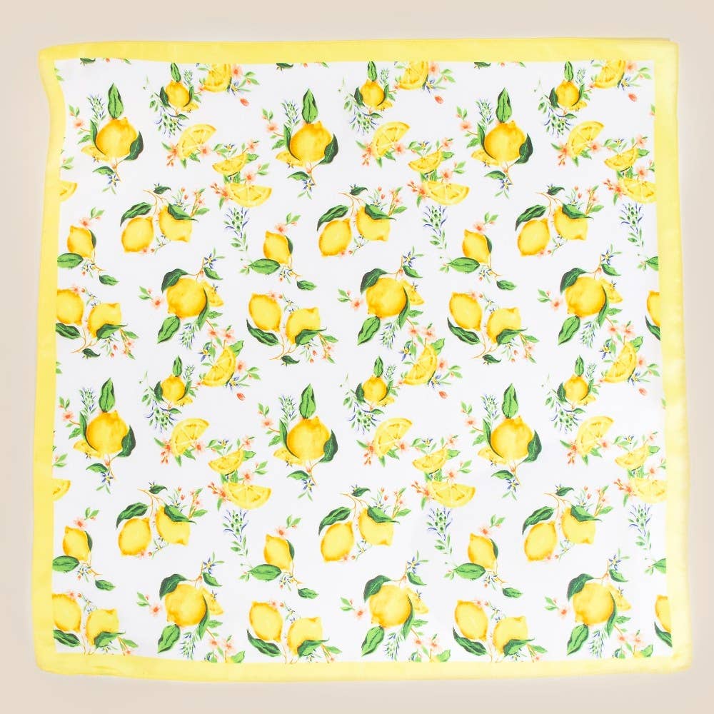 Lemons And Flowers Print Square Bandana Scarf: YE