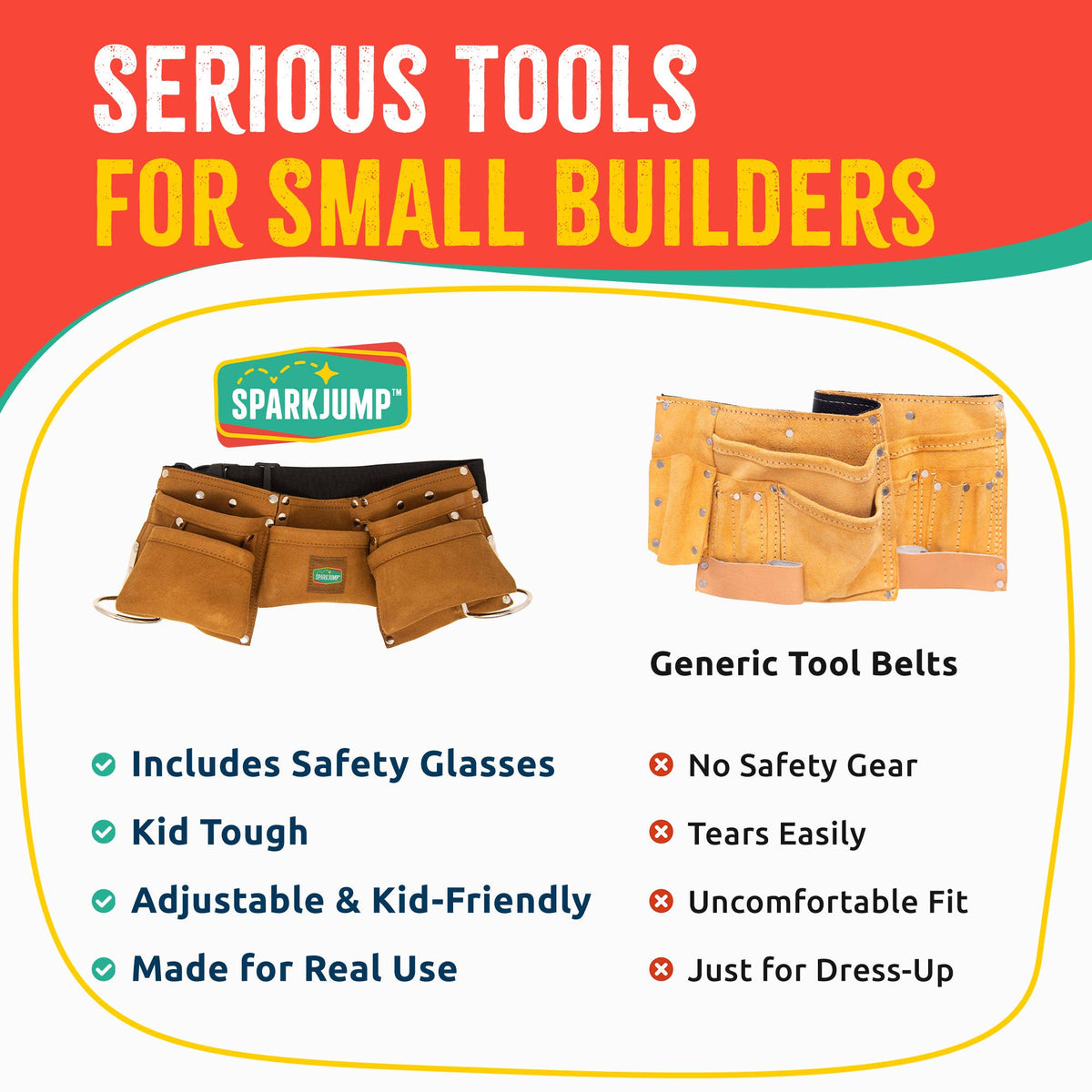 Kids Leather Tool Belt with Safety Goggles