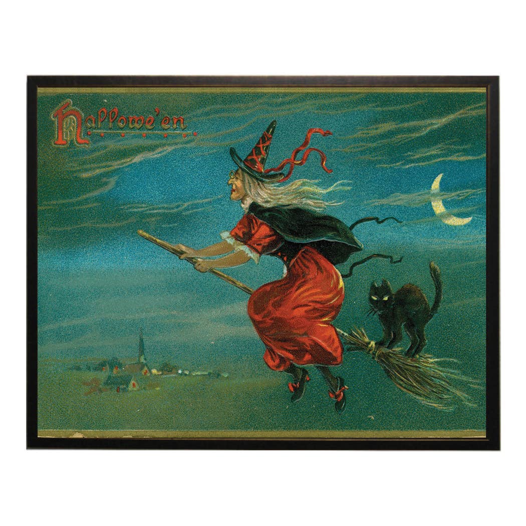 Vintage witch and cat Tuck postcard: Black Frame 2400-35 Za / 16" X 20"