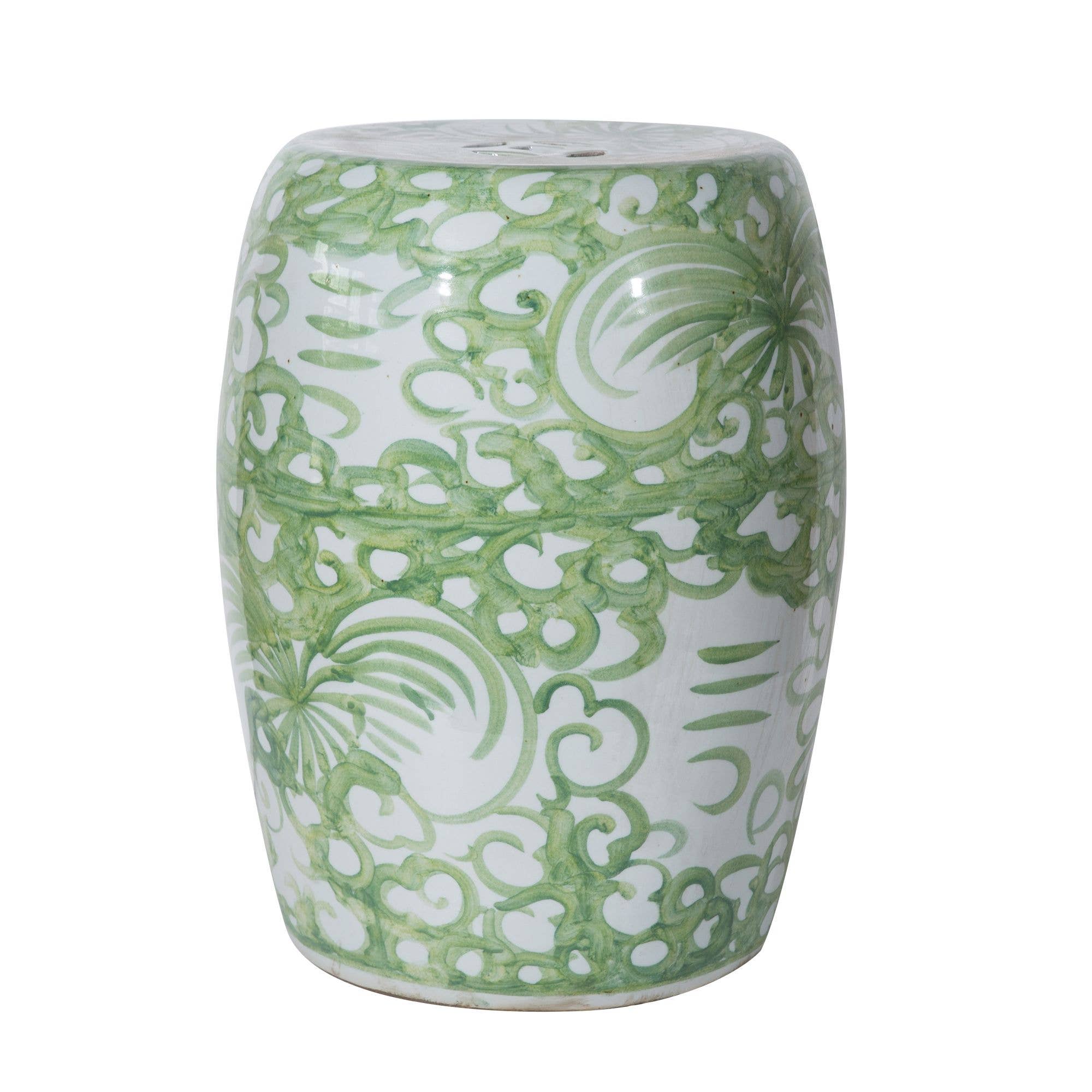 Moss Green Porcelain Garden Stool Treasure Flower Motif