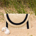 Straw Clutch - Ivory with Black Trim