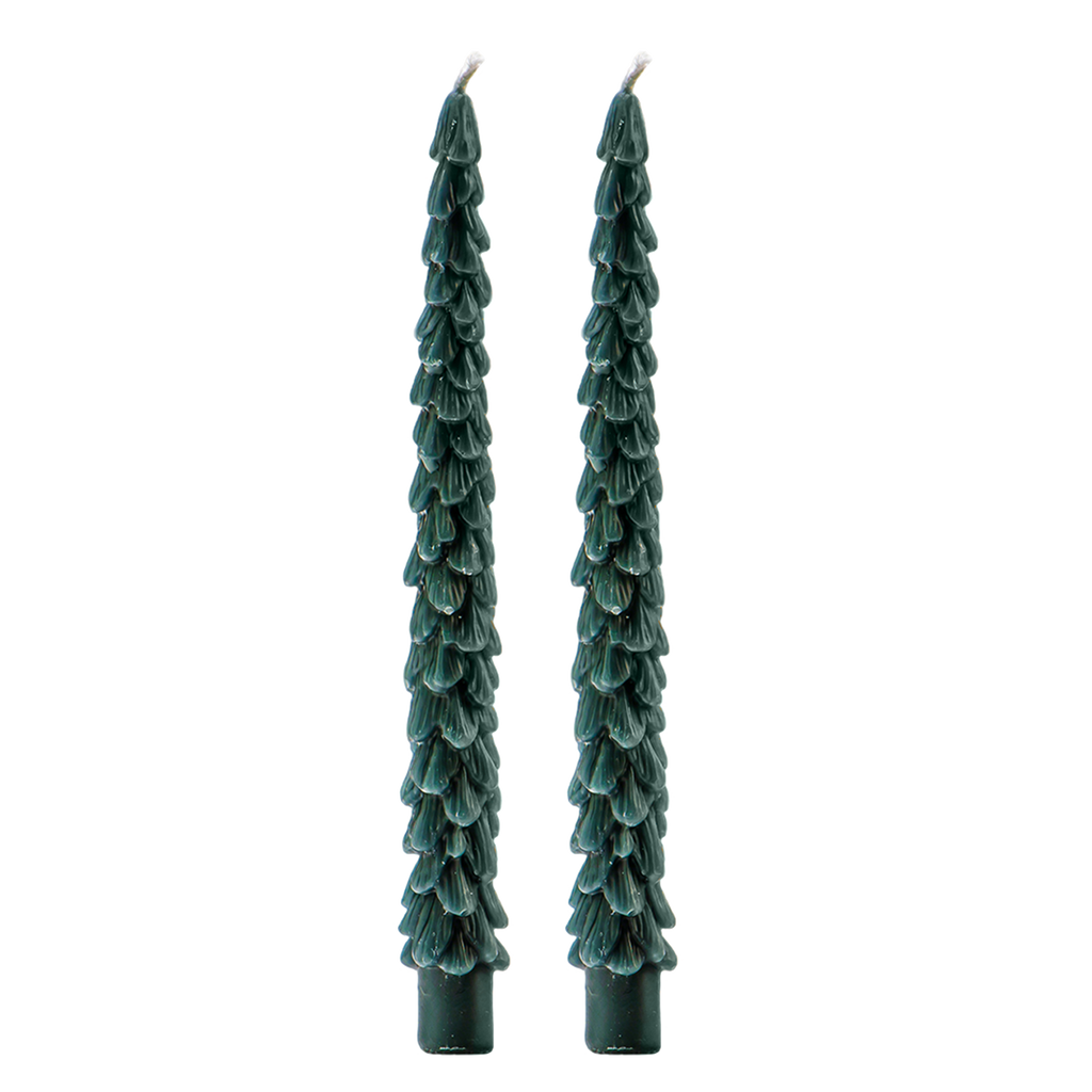 Green Tree Taper Candles, Set of 2 - Christmas Decor