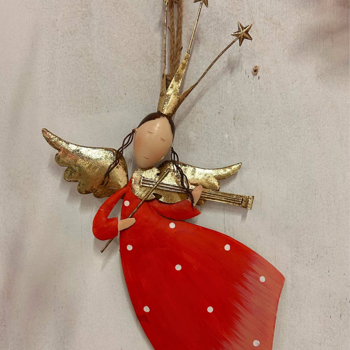 Whimsy Hanging Metal Angel Ornament w/ Violin 15"