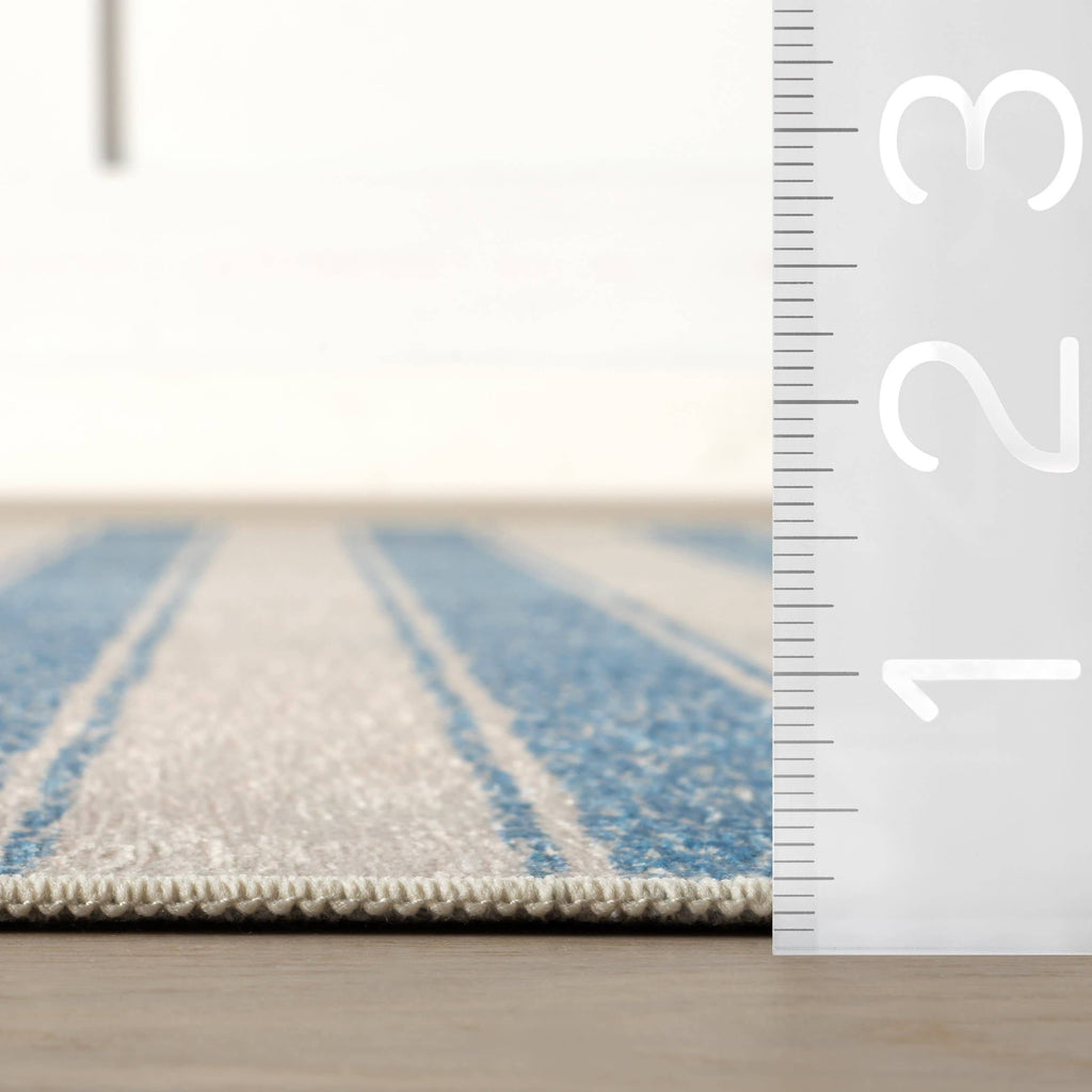 Vion Coastal Striped Machine Washable Rug | Blue: 2' x 3'