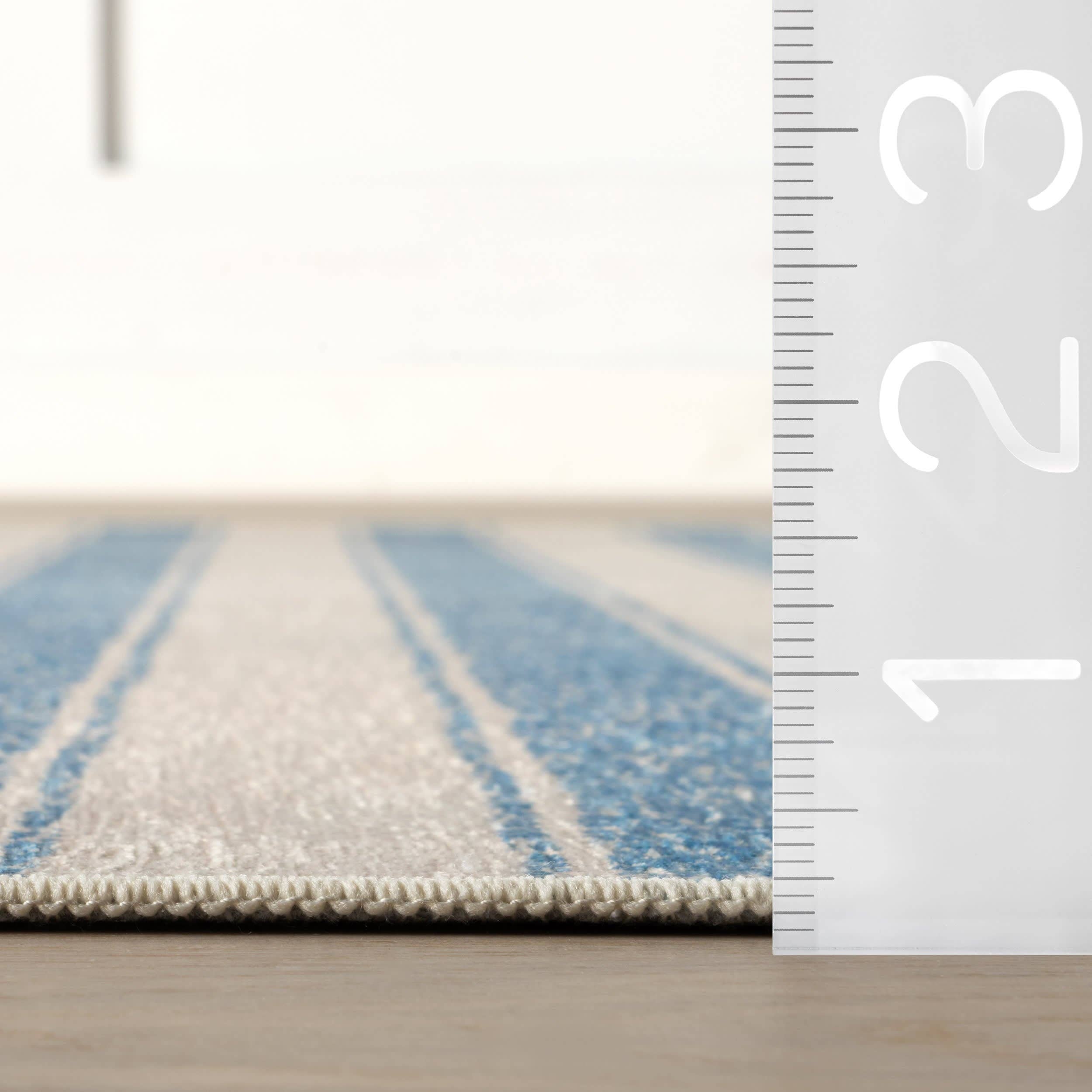 Vion Coastal Striped Machine Washable Rug | Blue: 2' x 3'