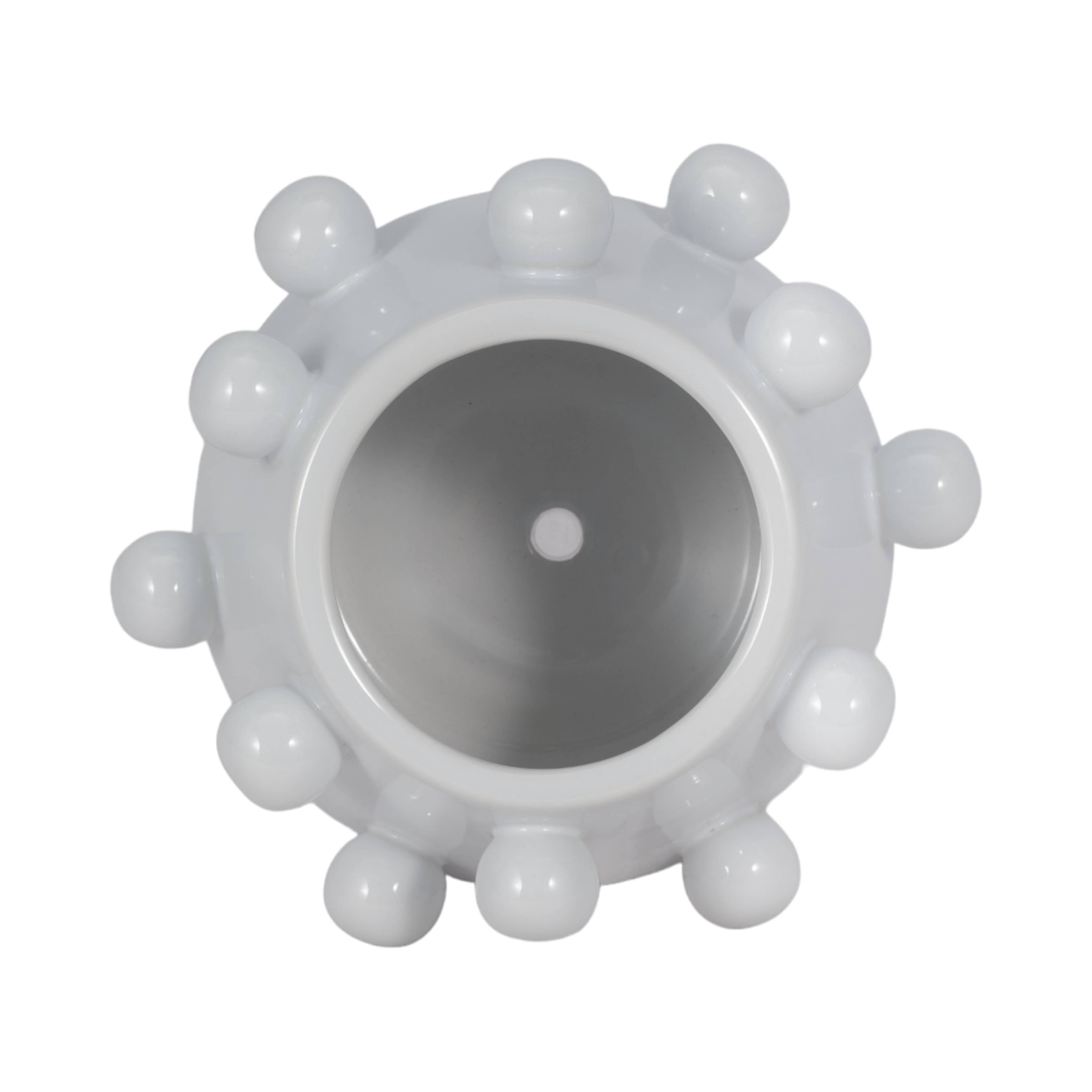 Decorative Planter - White Ceramic Tapered Bubble, 8 in.