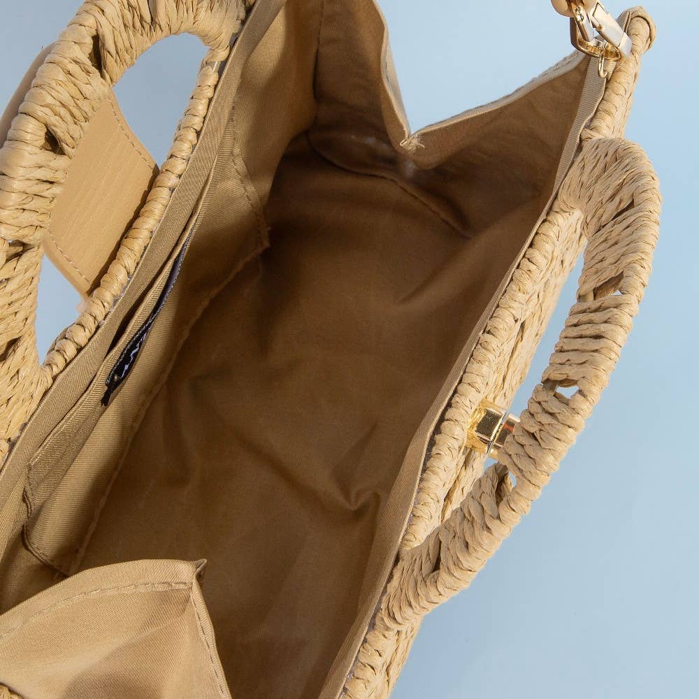 Natural Woven Straw Structure Top Handle Bag: NAT