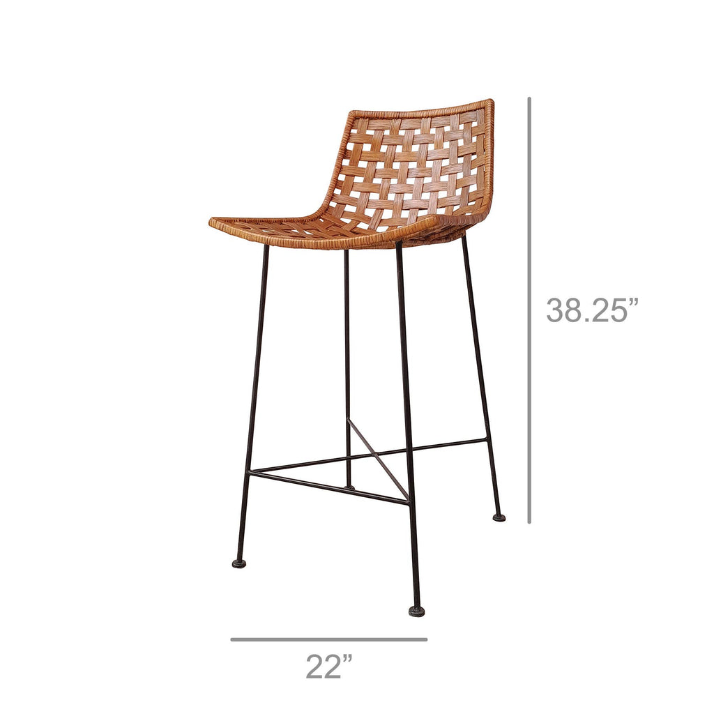 Lido Bar Stool, Iron & Rattan.  Weight capacity 275 lbs.