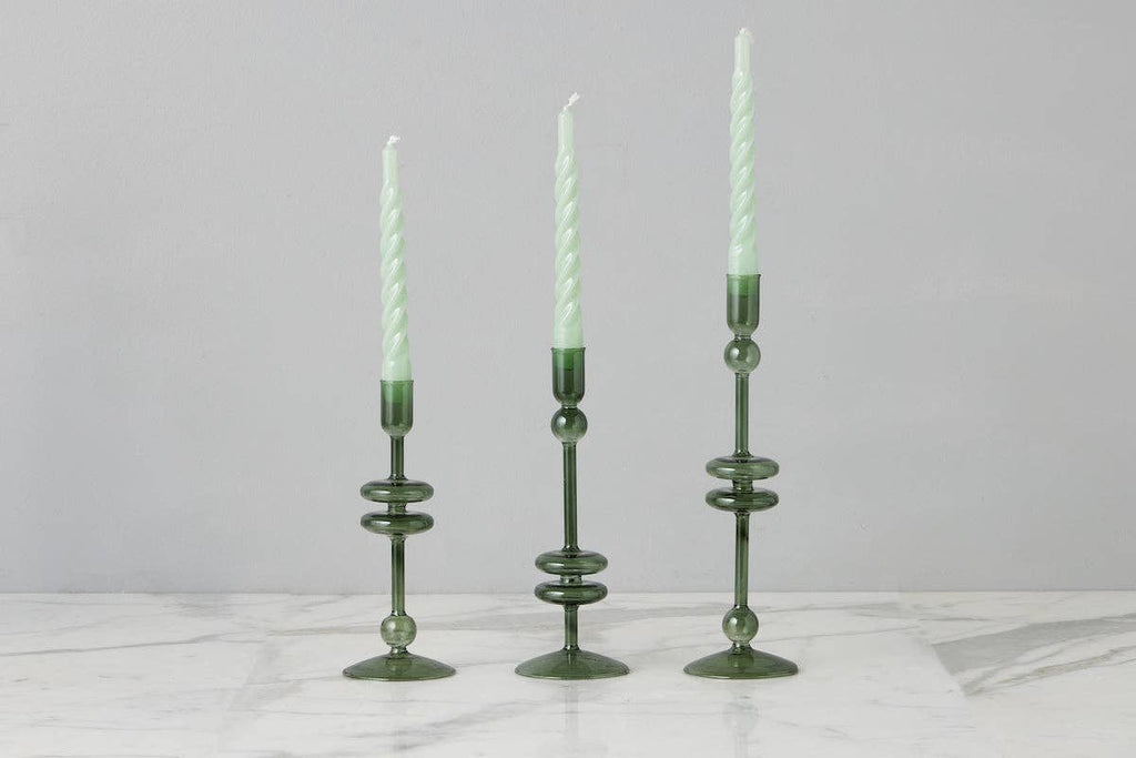 Lacquered Twisted Taper Candles, Sage Green, Boxed, Set of 6