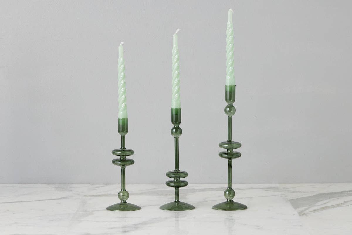 Lacquered Twisted Taper Candles, Sage Green, Boxed, Set of 6
