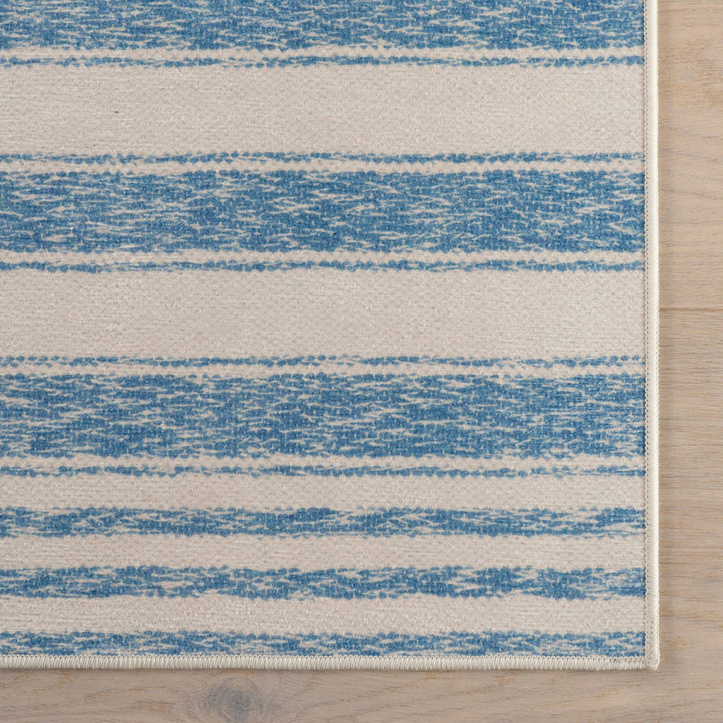 Vion Coastal Striped Machine Washable Rug | Blue: 2' x 3'
