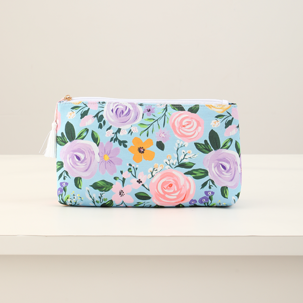 Floral Canvas Cosmetic Case Toiletry Bag Makeup Bag: Heirloom Garden