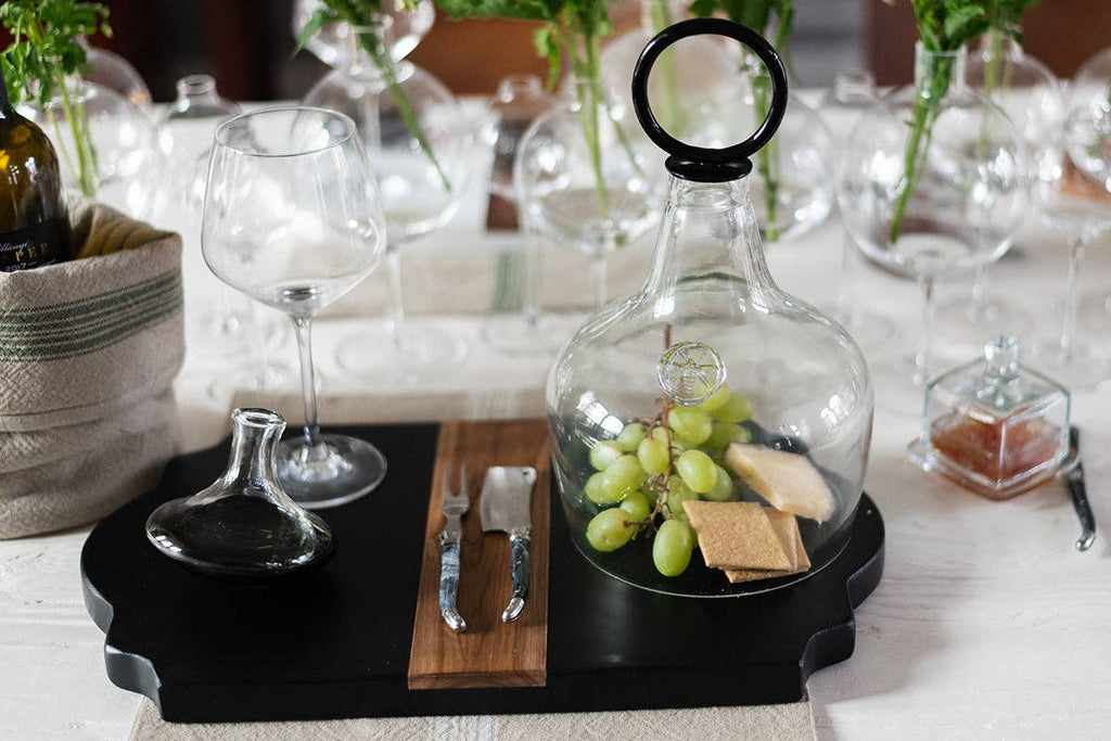 Glass Cloche Food Cover, Black Ring Handle, Small