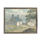 Watercolor hillside barn and house landscape