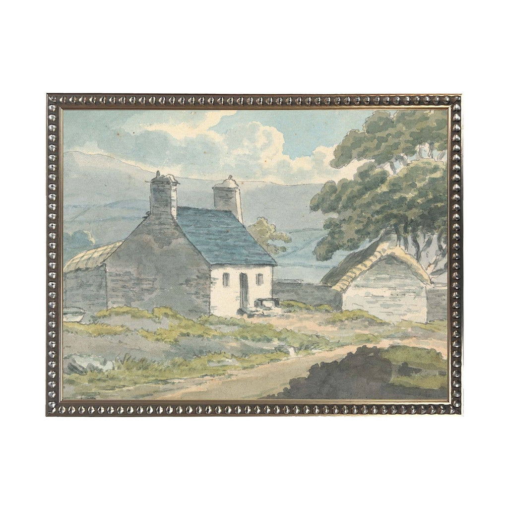 Watercolor hillside barn and house landscape: Black With Bead 1300-905 U / 24" X 18"