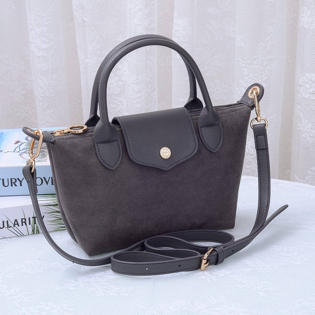 SD782  Britney Suede Double Handle Crossbody Bag: Black