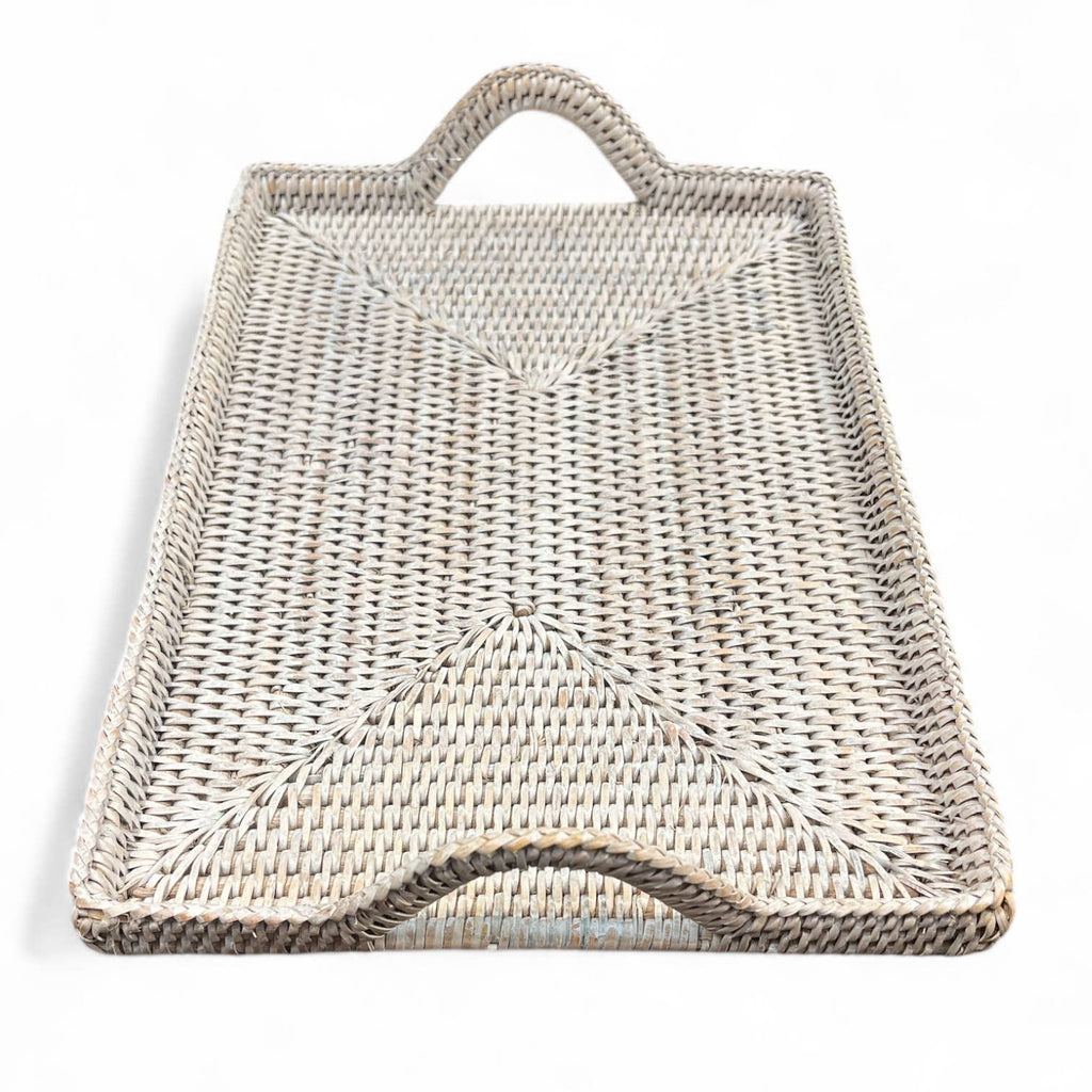 Rattan Tray with Loop Handles and Glass Insert : Brown / Large