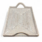 Rattan Tray with Loop Handles and Glass Insert : Brown / Large