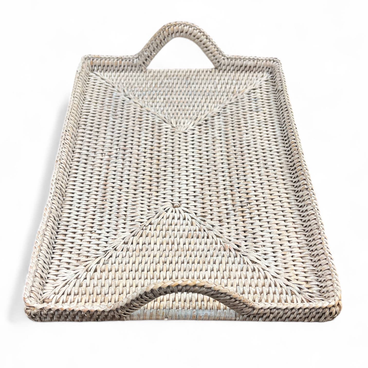 Rattan Tray with Loop Handles and Glass Insert : Brown / Large