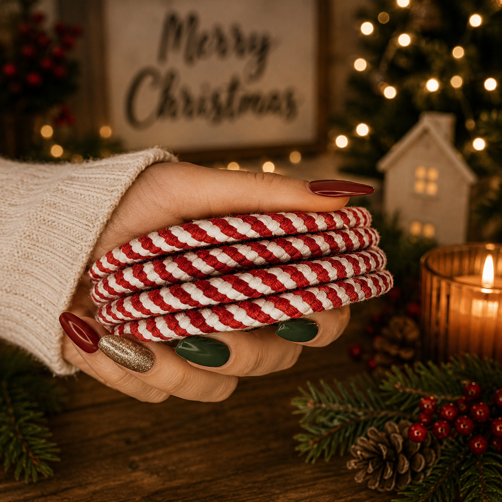 Christmas Coasters, Red Candy Cane Braided Cotton Gift Sets: Red & Green-4pk