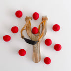 Wood Slingshot with 10 Felt Balls: Royal Blue