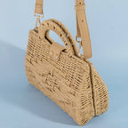 Natural Woven Straw Structure Top Handle Bag: NAT