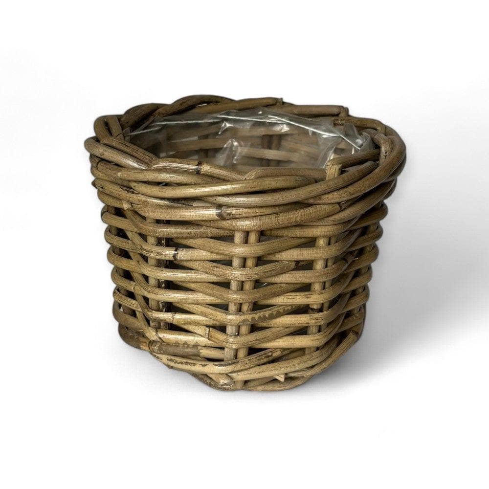 Rattan Flower Pot Basket with Plastic Inner: Small - 5" H