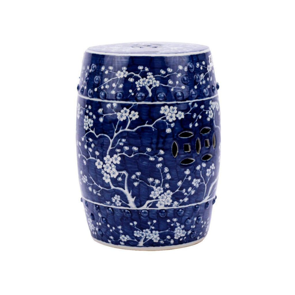 B&W Garden Stool Plum Blossom Motif
